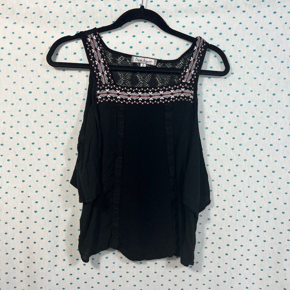 Crave Fame by Almost Famous Black Cold Shoulder Peasant Blouse